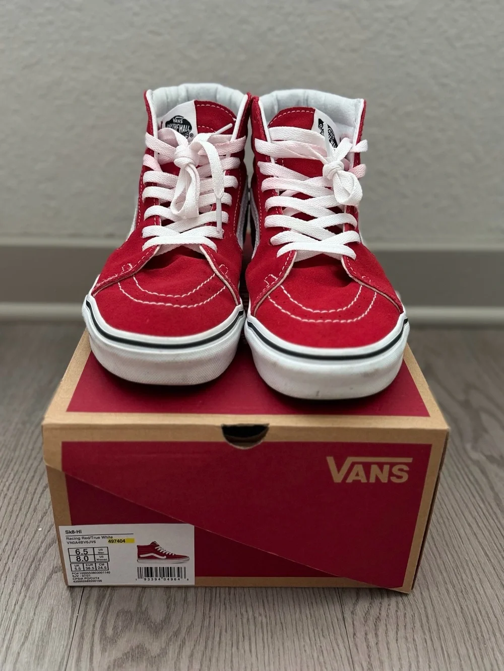 Vans Kids Red High-Top Skate Sneakers with White Laces + extra White Laces